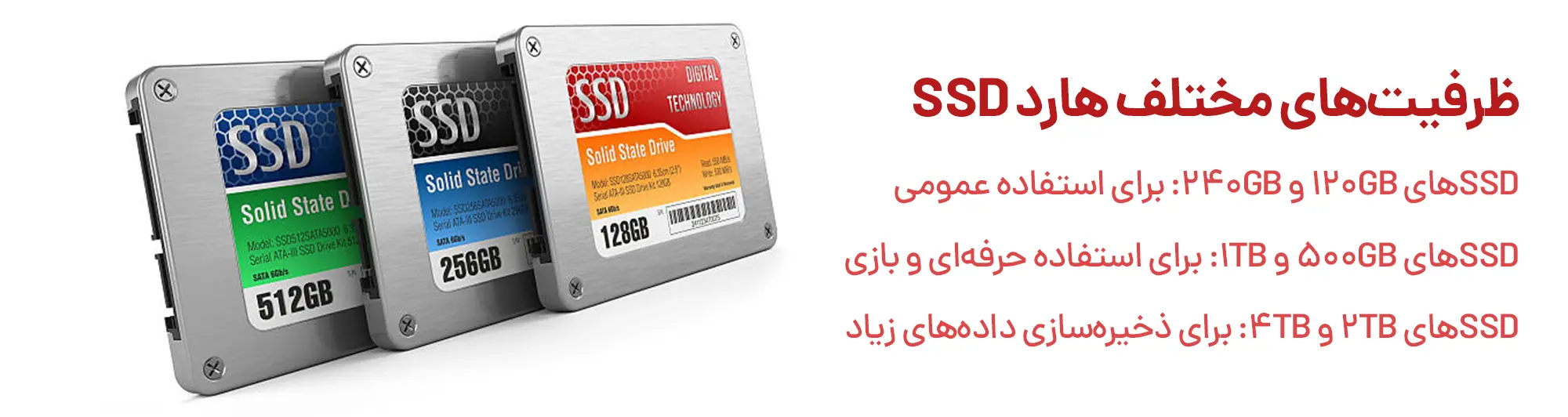 ظرفیت های مختلف هارد ssd